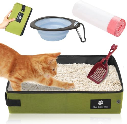 PRITOK Portable Travel Cat Litter Box: Large Litter Trays for Cats with Bags and Cat Litter Scoops, Foldable Portable Litter Box with Bowl for Kittens, Pets, Waterproof, Outdoor Travel with Pets