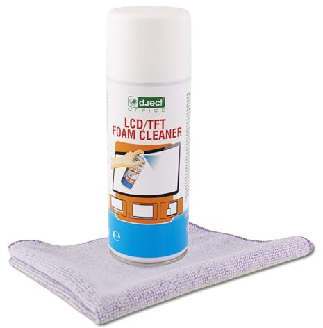 D.RECT Reinigungsschaum 400ml - Schaumreiniger, Display Reiniger, Bildschirmreiniger für Laptop, Tablet, Smartphones, LCD/TFT, LED, OLED - Screen Cleaner, Schaumreinigungsmittel, Mikrofasertuch