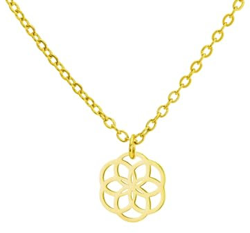 LIKGREAT Blume des Lebens Halskette Seeds of Life Anhänger Halskette Heilige Geometrie Symbol Halskette Spirituelle Heilung Amulett Schmuck (Gold-1)