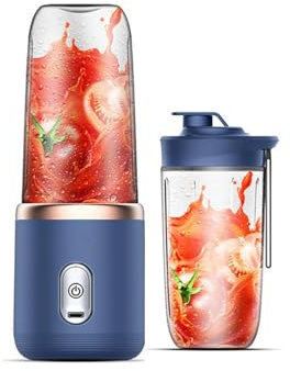 Fesatccoz Portable Blender, Blue USB Rechargeable Fruit Vegetable Mixer with 6- Leaf Blade and Juice Cup for Shakes Smoothies
