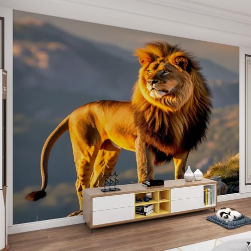 YEMYOR Papier Peint Lion Debout, Papier Peint Lion Roi De La Forêt, Papier Peint Faune, Grand Papier Peint Amovible Et Imperméable, Pour Salon Et Chambre-450x300cm