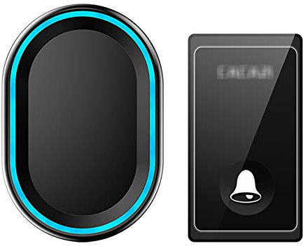 LKLNCXC Doorbell Wireless Doorbell,IP44 Door Chime 1 Buttons And 1 in Receivers with Blue Flash Light 4 Adjustable Volume Levels 58 Melodies,Fit for Home Office Store,Black(Black)