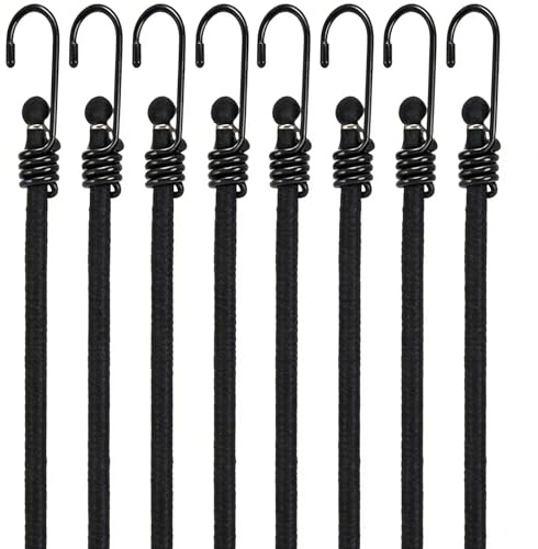 YUENPUN 8 corde elastiche con ganci, 1,2 m, cinghie elastiche per fissare teloni, biciclette, tende e carichi di camion, colore nero