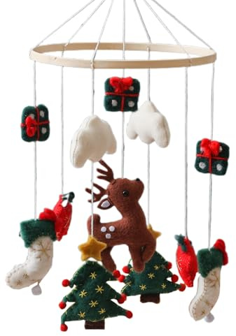 Mobile Bébé pour Berceau Mobiles de Noël pour Crèche | Déco Murale Enfant en Feutrine Renne Sapin de Noël Mignon pour Fêtes Jeux Mixte