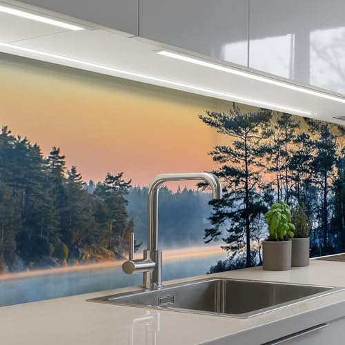 KitchenYeah© Spritzschutz Küchenrückwand Küche Abwaschbar Selbstklebend | 80x300 cm - Küchenwand Küchenfront Küchen Rückenwand Wandschutz Wasser - Bäume - Natur - Landschaft