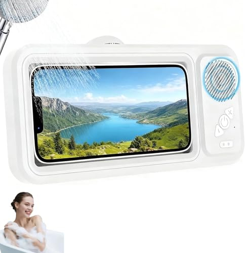 Yacriso Aqua Play Phone Holder, Aqua Play Shower Phone Holder with Bluetooth Speaker, 360° All-Inclusive Design, 60° Fixed Opening Angle for Pick-Up and Placement, Waterproof, for Bathroom (White)