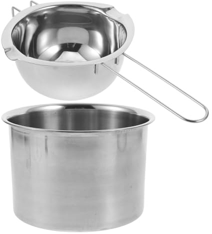 Pot à Fondre la Cire en Acier Inoxydable 2 Pièces Argenté | Accessoire Réutilisable, Usage DIY Bougies Maison et Loisirs Créatifs, Lot de 2 Pièces
