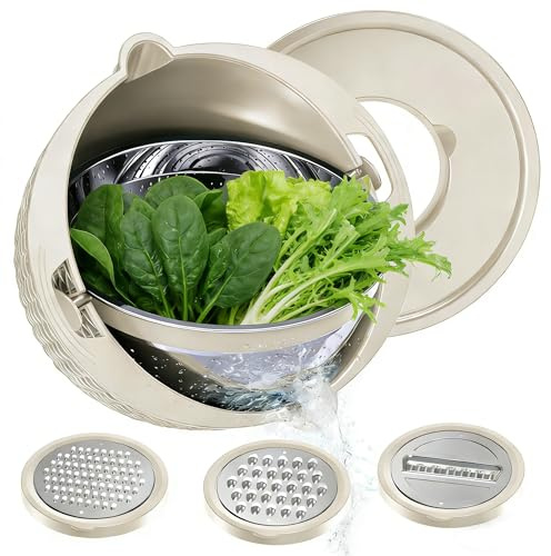 Hynorian Passoire 4 en 1 avec Bol et 3 Râpes en Acier Inoxydable Cuisine | Passoire inclinable en acier inoxydable pour égoutter fruits, légumes ou pâtes; 3 inserts à râper complètent le bol 4 en 1.