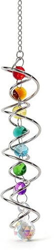 Sikweny 46 cm Kristall Sonnenfänger Windspiel, Spiralschwanz Suncatcher mit Sieben Chakra Perlen Bunt Sonnenfänger Fenster Sun Catcher Zum Aufhängen Geeignet Fensterdeko für Drinnen Draußen