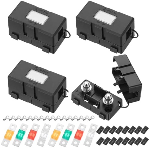 4 Pcs Porte Fusible Voiture, Porte-fusibles Midi/Méga pour Voitures, Bateaux, SUV et camions, avec Fusible 30A 40A 50A 80A, Comprenant 2 Jeux de Clips de Montage