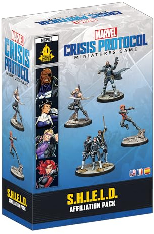 Asmodee, Marvel Crisis Protocol – S.H.I.E.L.D., Affiliation Pack, Tabletop | Tactical miniatures game in the Marvel universe for 2 players, 90-120 minutes, strategy game for ages 14+, multilingual
