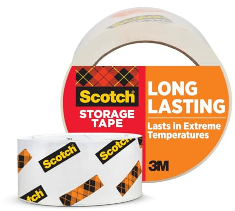 Scotch Long Lasting Storage Packaging Tape, 1.88 x 54.6 yd, Designed for Storage and Packing, Stays Sealed in Weather Extremes, 3 Core, Clear, 1 Roll (3650)