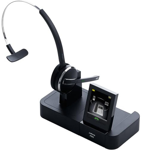 Jabra Pro 9470 Mono professionelles Wireless-DECT-Headset für Festnetztelefon/Handy/PC-Softphone, Touchscreen-Basis mit Bluetooth, abhörsicher