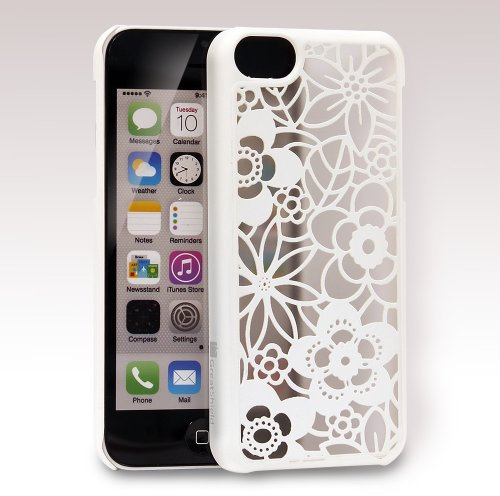 GreatShield TACT Flora Series Ultra Slim Fit Protective Hard Rubber Coating Back Case Cover for Apple iPhone 5C - White