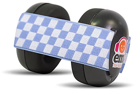 Em's 4 Bubs - Cuffie antirumore, per neonato, con fascia, colore blu/bianco