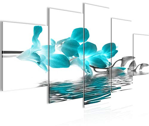 Runa Art - Bilder Blumen Orchidee 200 x 100 cm 5 Teilig XXL Wanddekoration Design Türkis 200051b