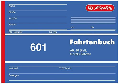 Fahrtenbuch, für PKW, A6 quer, 40 Blatt, für 390 Fahrten, 10er-Pack