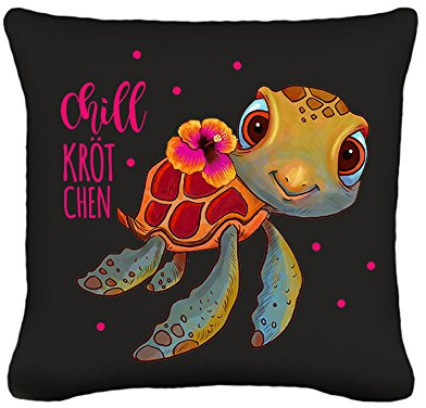 ilka parey wandtattoo-welt® Kissen Dekokissen Couchkissen Sofakissen Schildkröte mit Punkten und Spruch chill kröt chen inklusive Füllung k46 - ausgewählte Farbe: *schwarz*
