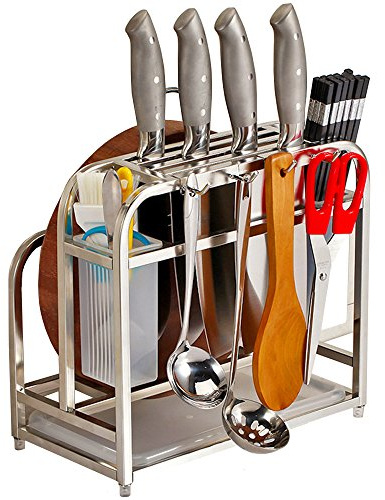 AIYoo Cutting Boards Knife Organizer with Hooks/Stainless Steel Kitchen Utensils Rack Chopping Boards/Knives/Chopsticks/Spoon/Fork/Flatware Storage with Drying Drainer