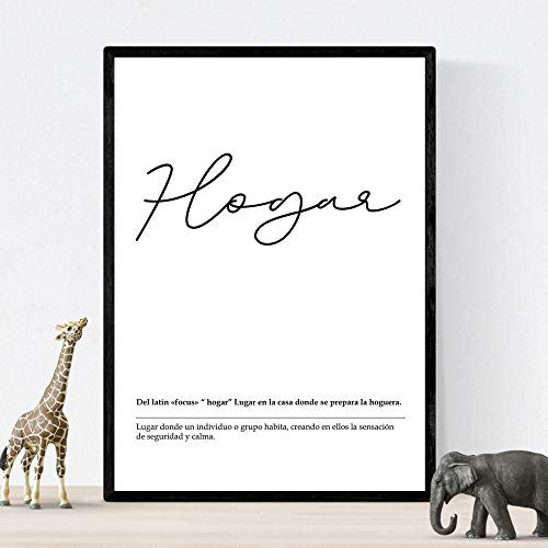 Nacnic Lámina Palabra Hogar Lámina nordicas blanco y negro. Poster 250 gr y tintas Tamaño A4 Sin marco
