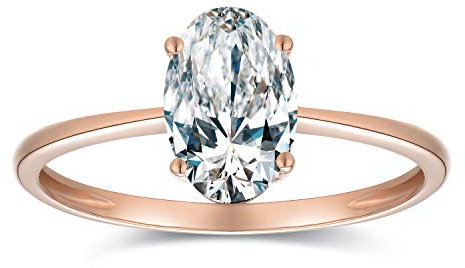 Espere 1.5 Carat Moissanite Oval Cut Classic Engagement Ring, 14K Rose Gold, 3 Stones, VVS1 Clarity, D Color, 7 Size, Prong Setting, IGI Certified