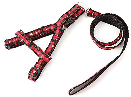 MoonyLI Hundehalsband Leine - Weihnachten Klassische Karierte Schneeflocke Leine, Brustgurt Anzug -Weihnachts Dekoration - für große, mittelgroße und kleine Hunde &Katzen