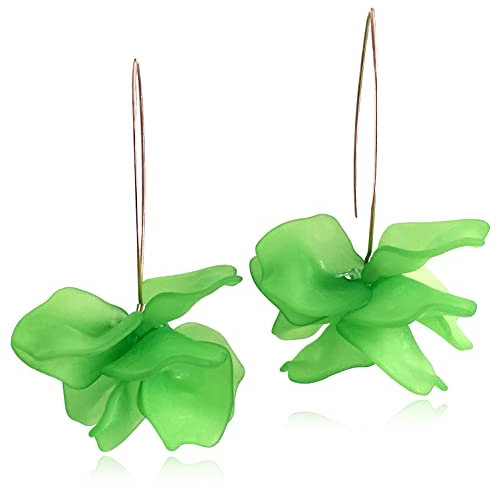 D.Rosse - Orecchini pendenti in resina con petali di rosa, lunghi orecchini a forma di fiore in acrilico, per donne e ragazze, Plastica Metallo