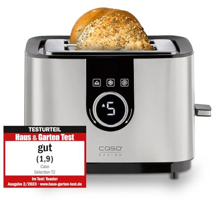 CASO Selection T 2 - Design Toaster, Edelstahlgehäuse, Optimale Röstgradeinstellung auf 7 Stufen, Inkl. Brötchenaufsatz, Mit zusätzlicher Aufwärm-, Auftaufunktion, für 2 Scheiben Toast