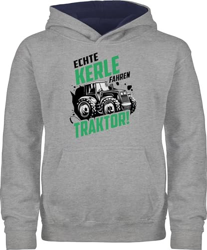 Pullover Kinder Hoodie Jungen Mädchen - Traktoren - Echte Kerle Fahren Traktor Trecker Landwirt Bauer Geschenk - 116 (5/6 Jahre) - Grau meliert/Navy Blau - Landwirtschaft Landwirte Kapuzenpulli