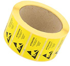 055-0002 Selbsthaftenden Warnhinweise ESD 50x25mm Verpackung: Rolle ANTISTAT