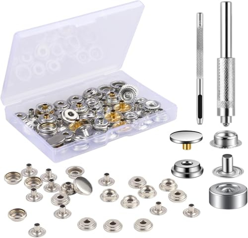 Set di 10 Bottoni Automatici a Pressione, MSDADA Metallo Bottoni Automatici per Abbigliamento con 3 Strumenti di Fissaggio a Scatto per Borse, Jeans, Vestiti, Tessuto, Artigianato in Pelle(Argento)
