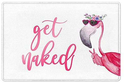 LB Rosa Flamingo Badematte Lustig Get Naked Fußabtreter 60x40cm Weiß rutschfest Weich Saugfähig Waschbar Bodenmatte zum Tür Bad Schlafzimmer Innen Dekoration