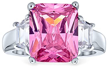 Art Deco Stil .925 Sterling Silber 8Ctw Rosa Aaa Cz Rechteck Smaragd Schliff Cocktail Erklärung Verlobungsring Für Frauen Cubic Zirconia Baguette Seite Steine