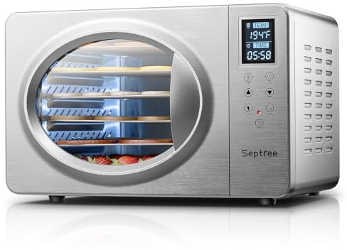 Dehydrator for Fish Food, Fruit, Meat, Vegetables, Treats for Dogs, Herbs, 6 Stainless Steel Trays with Digital Timer, Temperature Control and Protection Against