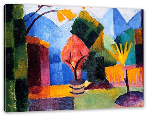 Pixxprint August Macke - Garten am Thuner See, Größe: 80x60cm, Leinwandbild, fertig gespannt, Wandbild, Dekoration, Kunstdruck, kein Poster