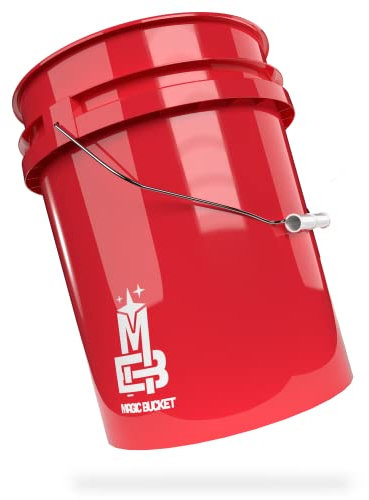 MAGIC BUCKET | Wascheimer für Auto Handwäsche Rot | 5 US GALLONEN ca. 20 Liter | kompatibel mit Grit Guard, Detail Guardz Dirt Lock, Chemical Guys Dirt Trap, Gamma Lid