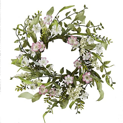 Großer XXL Oster-Kranz Deko-Kranz Tür-Kranz Wand-Dekoration Frühlings-Look Ostern mit Blumen Ø 45cm grün rosa & weiß Wohungs-Dekoration Osterfest & Frühling