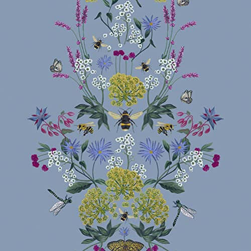 Graham & Brown Joules Perfect Pollinators Haze Blue Wallpaper | Easy Paste The Wall Application | Blue Floral Design | Eco Friendly