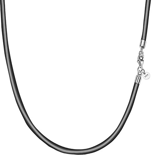 Viwind Echt leder Halskette 2.5mm/3mm breit geflochten Lederkette Lederband 45-60cm wählbar 925 Sterling Silber Vers chluss Damen Herren für DIY Anhänger Schmuck mit Geschenkbox (Schwarz, 55)
