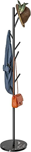 Isyunen Appendiabiti da terra Attaccapanni con 8 ganci in Metallo a forma di albero e Appendi Abiti la base rotonda e stabile in marmo-Nero