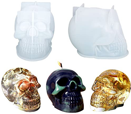 Woohome 2 Pz Molde de Vela de Calavera, Moldes para Velas de Cráneo, Moldes de Silicona de Calavera 3D para Hacer Regalos, Decoración del Hogar, Molde de Jabón