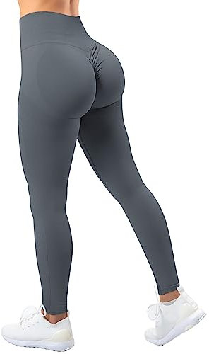 TAYOEA Damen Kompressions Sport Leggings Yoga Lange Leggings Slim Fitnesshose Sporthosen Blickdicht Scrunch Butt Yogahose Nahtlos Push up Leggings Hohe Taille Übung Fitness Joggen Scrunch Gray,L