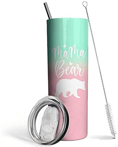 XVBCDFG Vaso de oso de mamá con tapa y pajita, mejor mamá, mamá, mamá, vaso de agua, vaso aislado al vacío, regalo para el día de la madre, cumpleaños, mamá nueva, mamá, para mujeres