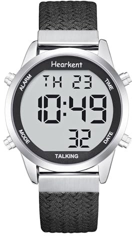 Hearkent Montre parlante pour Personnes âgées, Grand Nombre, Facile à Voir, Voix française Forte et Claire (Nylon Noir)