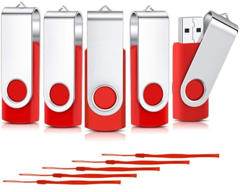 4GB USB Stick 5 pack, CARDFUSS 4GB Memory Stick, USB 2.0 Pen Drive Swivel Design, Flash Drive 2.0 for Data Storage Jump Drive with Led Indicator and Lanyard