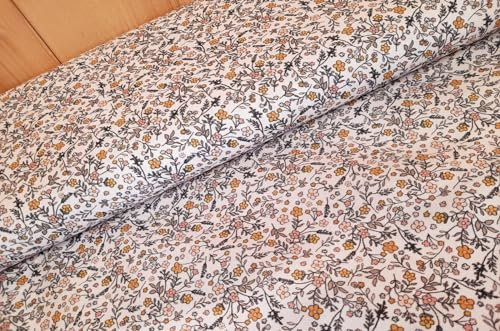 Baumwolldruck Blumen GOTS zertifiziert - Dekostoff Baumwolle Meterware bedruckt Blümchen - Baumwollstoffe Streublümchen weiß *Ab 25cm