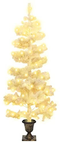 FIRBNUS Árbol de Navidad Artificiall Espiral con Macetero y Leds Blanco et Blanco Cálido PVC 120 cm Decoración Económica para Interior Exterior Diferentes Efectos de Iluminación Adorno Navideño