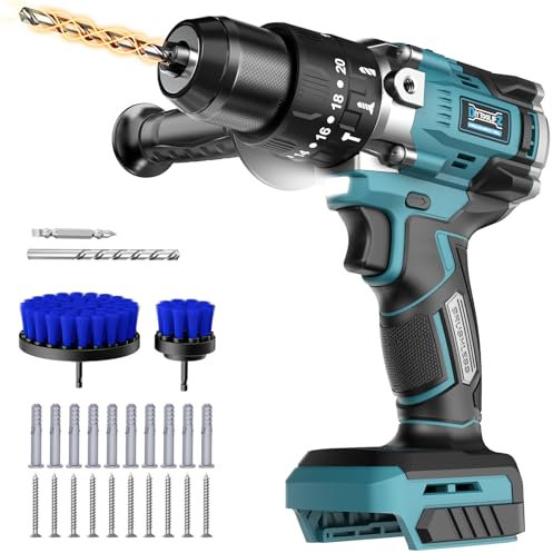 Taladro eléctrico inalámbrico para batería Makita de 18 V: 3 modos de accionamiento eléctrico/kit de taladro, juego de taladro de impacto inalámbrico de portabrocas sin llave de 1/2 pulgada, 20
