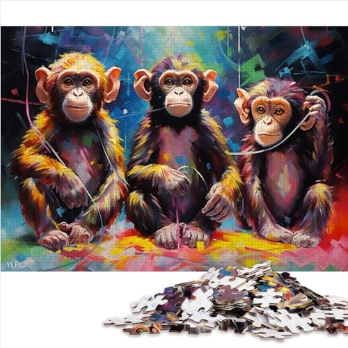 Kinderpuzzle, Tier, DREI Affen, 1000-teiliges Puzzle, Holzpuzzle für Kinder ab 12 Jahren, schwer, Impossible für Erwachsene, Puzzlegröße (50x75 cm)