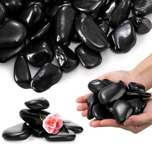 SOUJOY 6,8 kg schwarzer Flussstein, 3,5 - 5,1 cm Kieselsteine für Pflanzen, natürlicher polierter dekorativer Stein für Landschaftsgestaltung, Blumenbeet, Aquarium, Kies, Garten, Heimdekoration